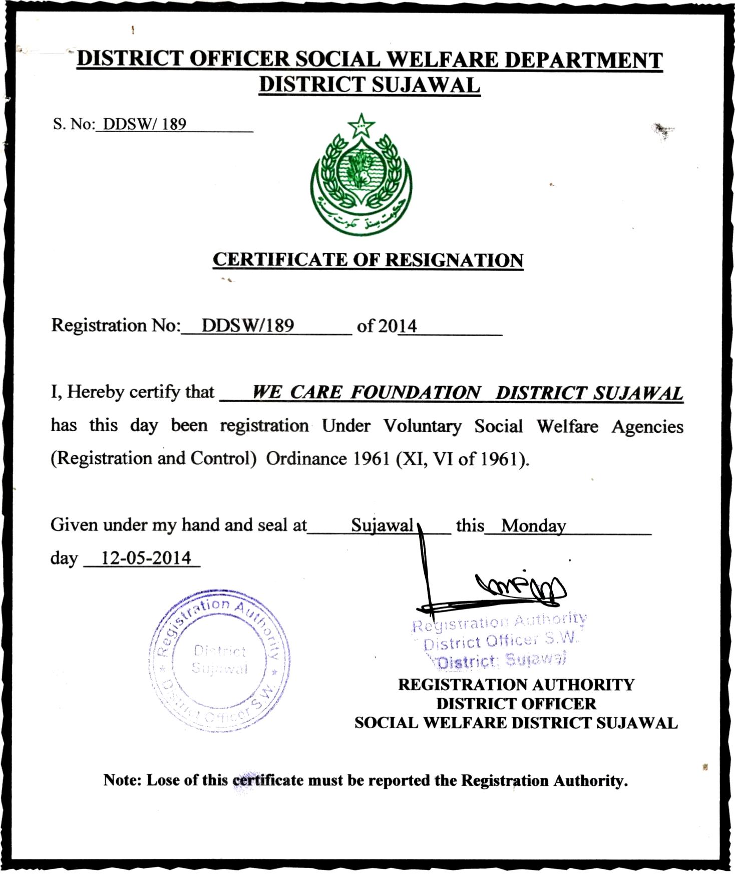 Registration at Social Welfare